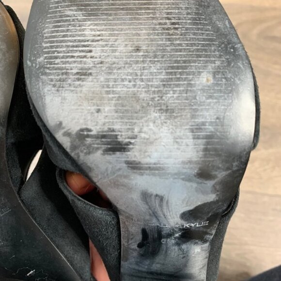 Kendall & Kylie Karmen Mules Heels Criss Cross Lucite Acrylic Clear Suede Black - Picture 14 of 16